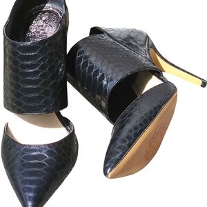 Vince Camuto Pointy Toe Heel Zip Black Leather High Heels 9.5